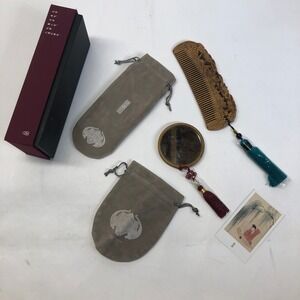 Asian Style Wood Comb Mirror Set with Gift Box Oriental Design Hair Accessories‎